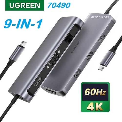 Bộ chuyển đổi USB-C sang 3*USB 3.0+HDMI+RJ45+SD&TF Ugreen -hàng chính hãng