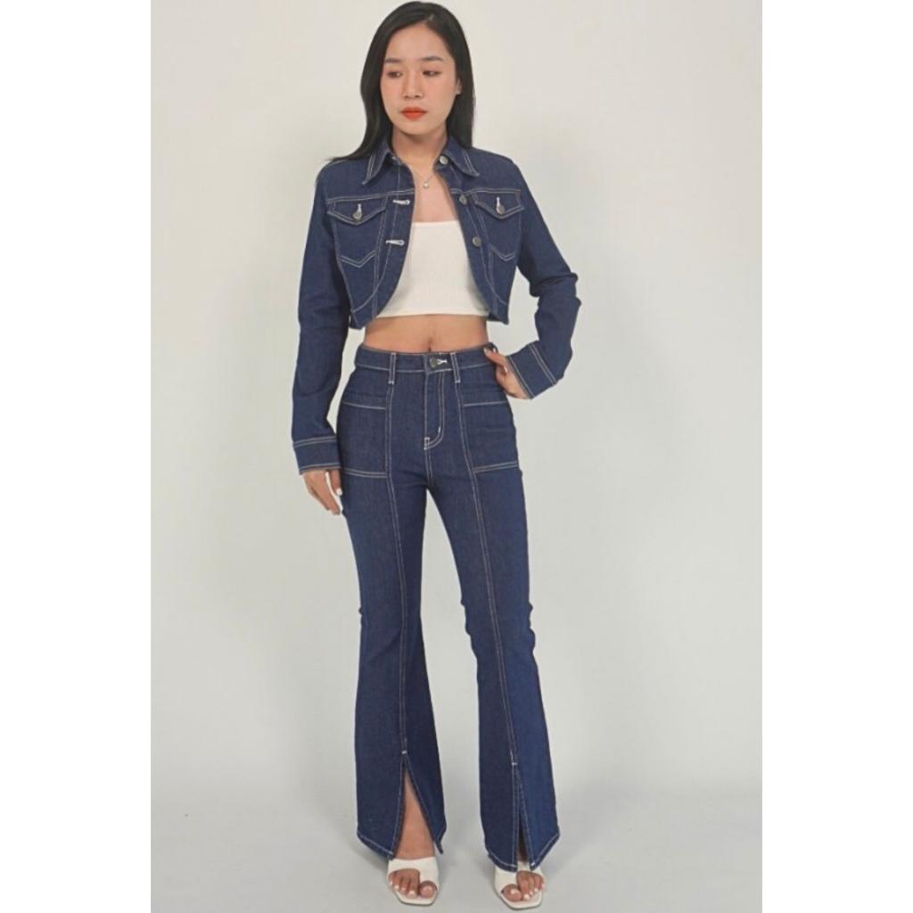 Áo khoác bò nữ CROTOP A10, Quần Jean Nữ dáng đứng, siêu hách dáng vải Co Giãn Cao Cấp - thương hieu Samma Jeans. - Áo khoác