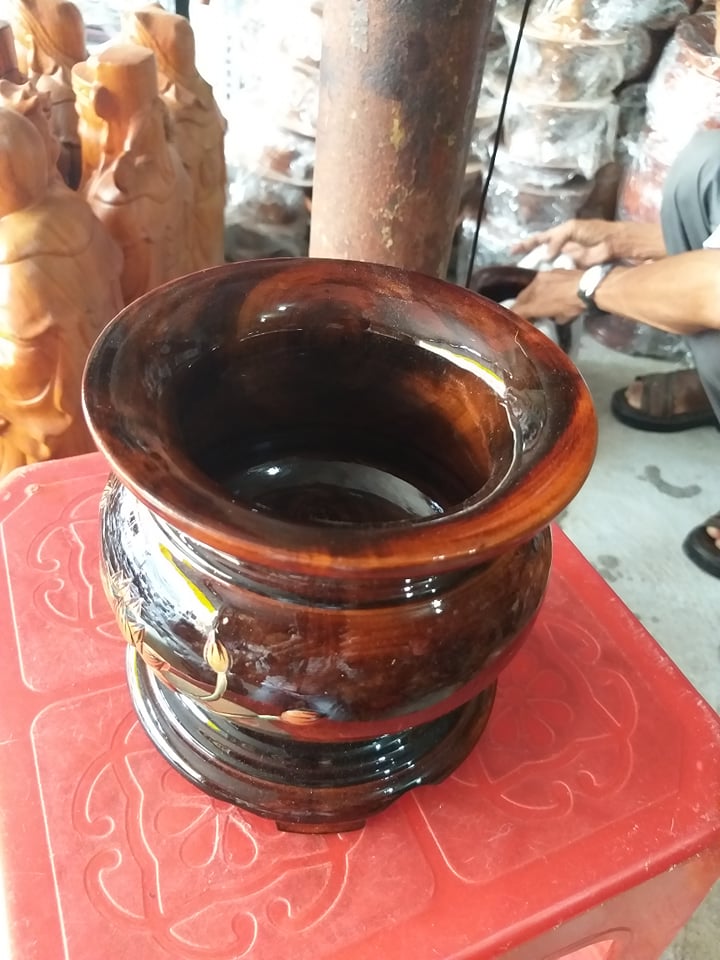 Bát nhang - lư hương gỗ cao cấp nguyên khối cỡ đại ngang 20cm