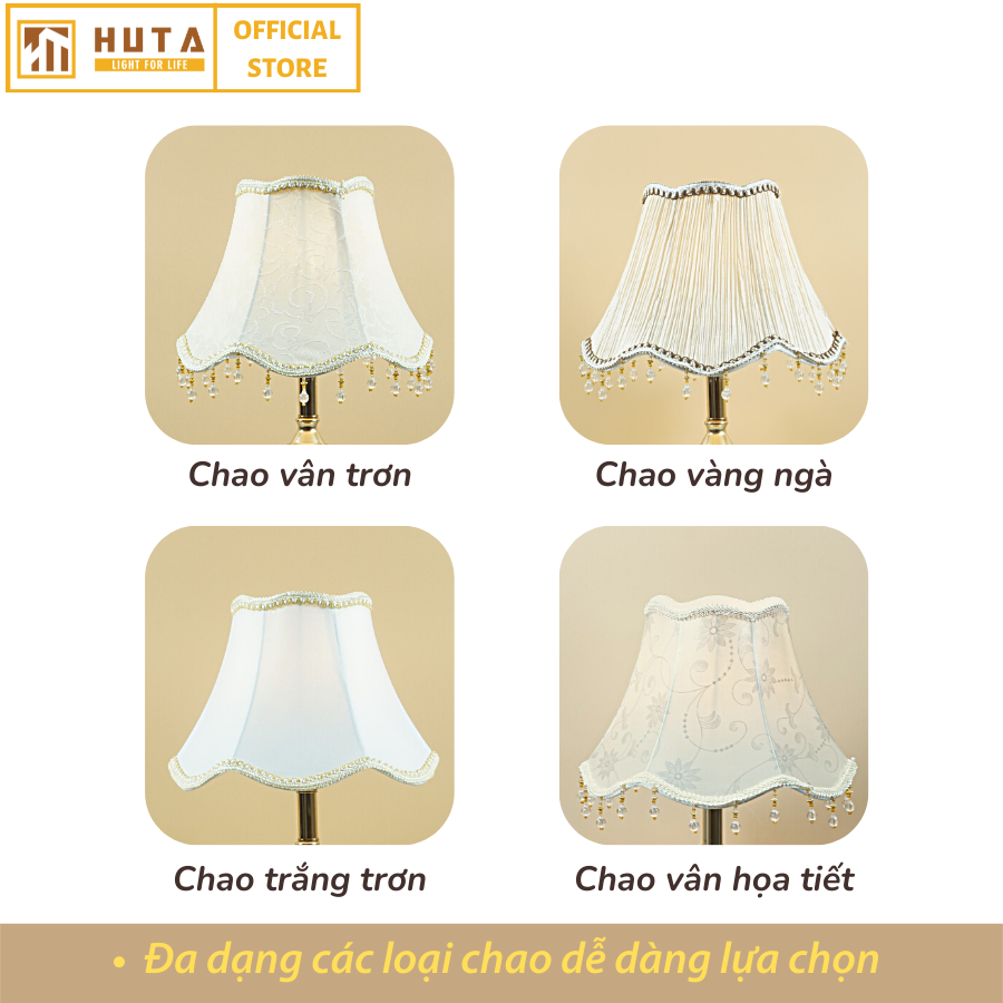 Đèn Ngủ Để Bàn Thép HUTA CD1 Sang Trọng Cổ Điển, Decor Trang Trí Phòng Ngủ, Khách Sạn, Điều Chỉnh Độ Sáng, Bóng Led Sáng Vàng Tiết Kiệm Điện