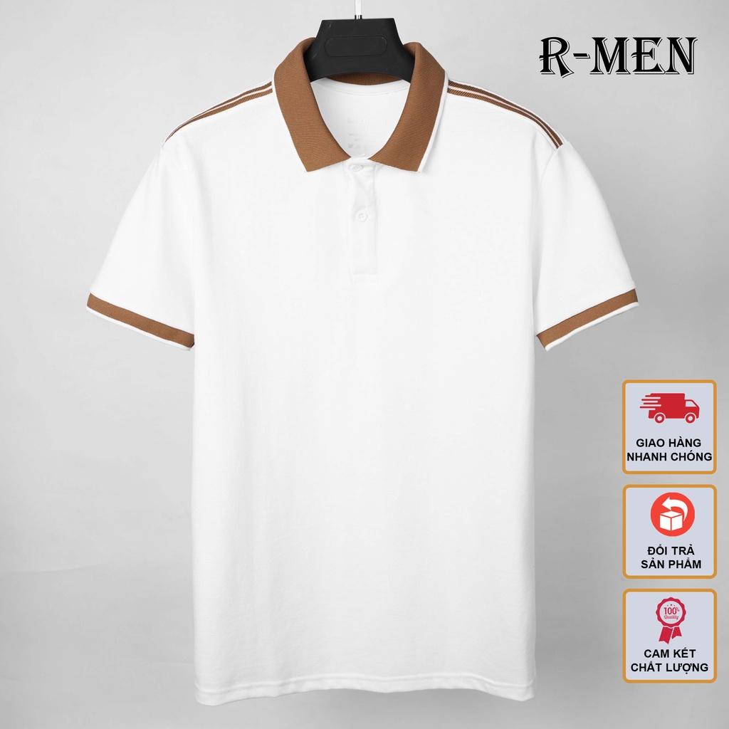 Áo polo nam phối cổ nâu RMEN Store CVC cá sấu co dãn, thoáng khí, full size A5