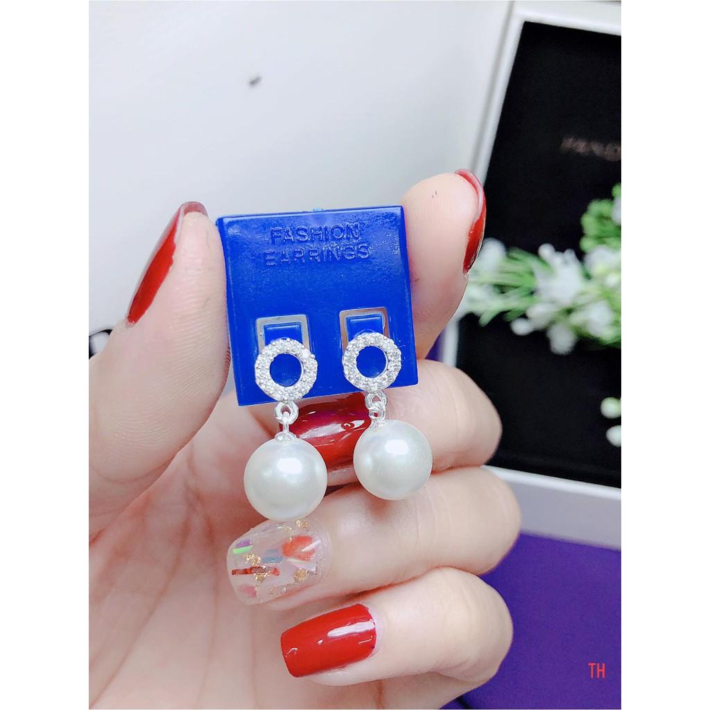 BÔNG TAI VÒNG TRÒN NHỎ ĐÍNH ĐÁ TREO TRAI-BÔNG TAI BẠC
