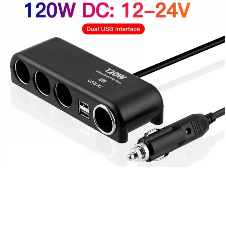 Bộ chia tẩu sạc ô tô xe hơi 12v-24v 4 cổng USB kép 120w mẫu mới loại tốt kèm 2 cầu chì dây chống cháy