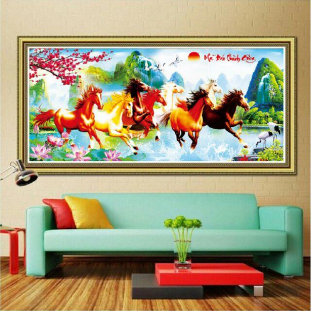 Tranh đính đá 8 con ngựa Mã Đáo Thành Công ABC LV030 - Chưa đính