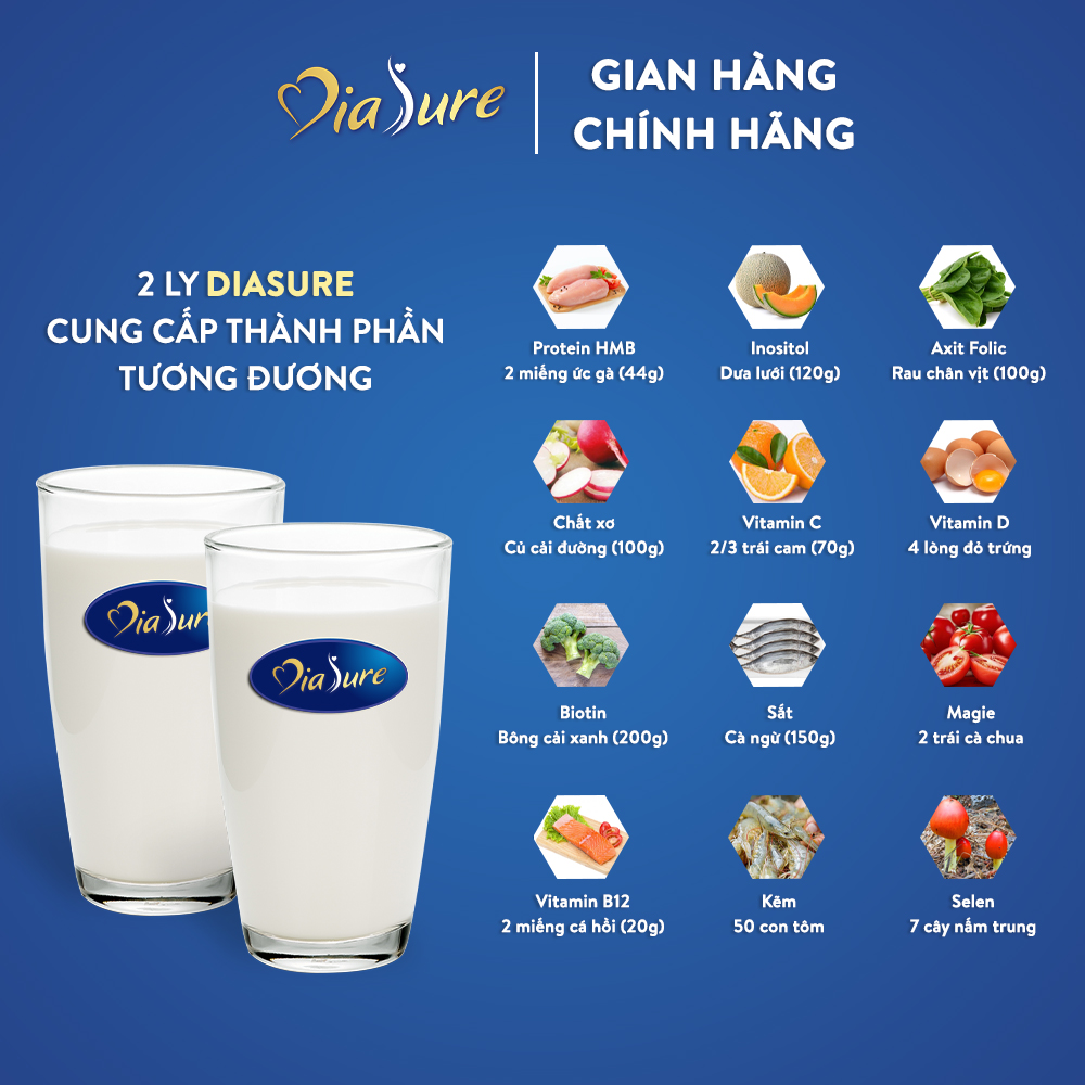 Sữa Non Diasure 850G bổ sung thêm Nano Canxi, Omega3, -Sữa dành cho người tiểu đường