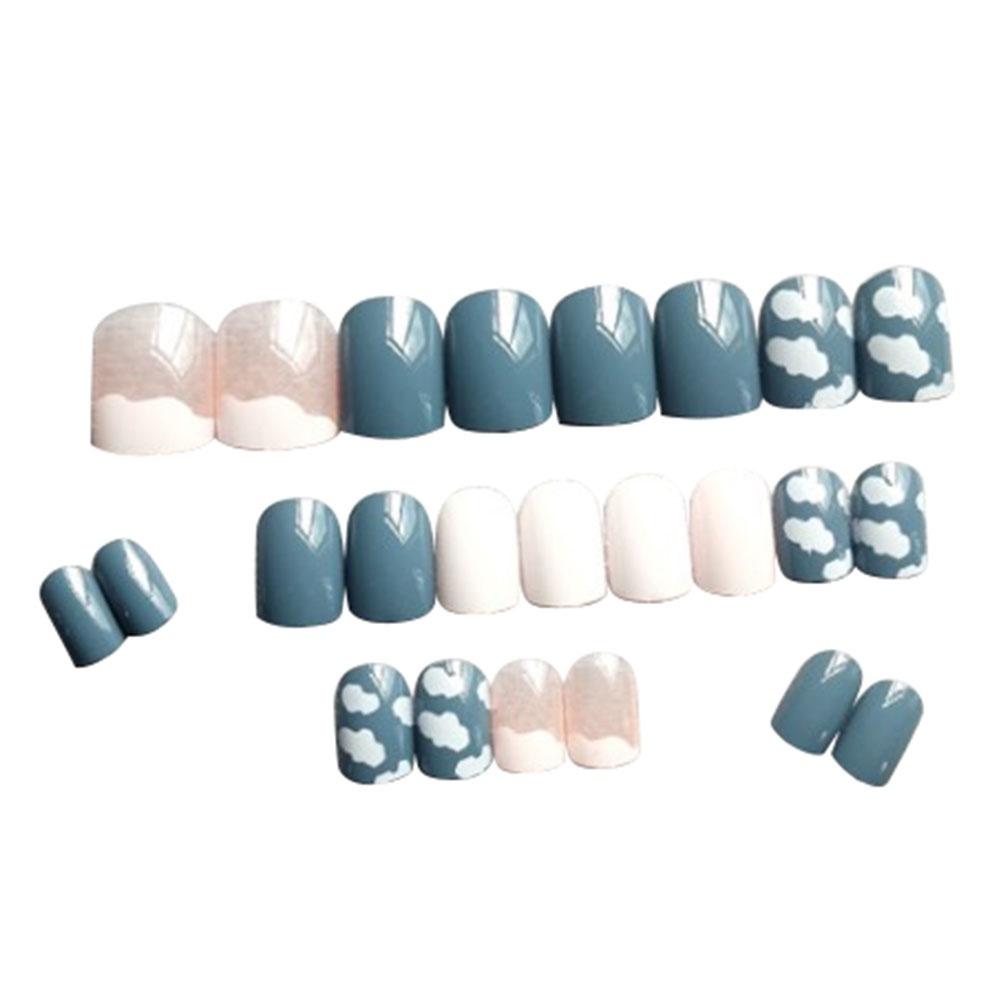 Set 24 Móng Tay Giả Họa Tiết Dễ Thương Kèm Keo Dán Hb