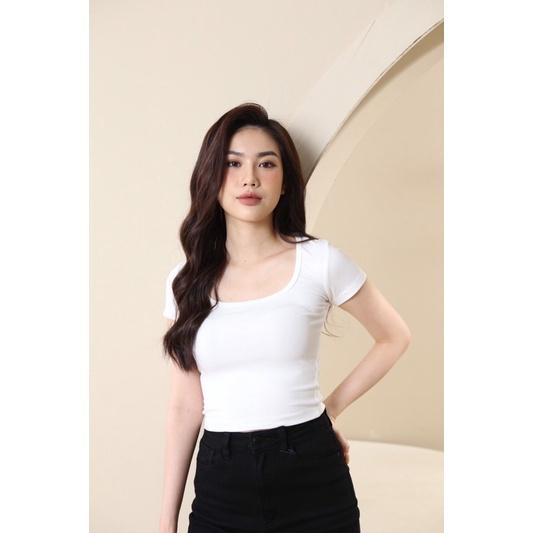 Áo Pull Croptop Cổ U, Áo T-shirt Nữ Vải Zip Co Giãn Sành Điệu CT Jeans