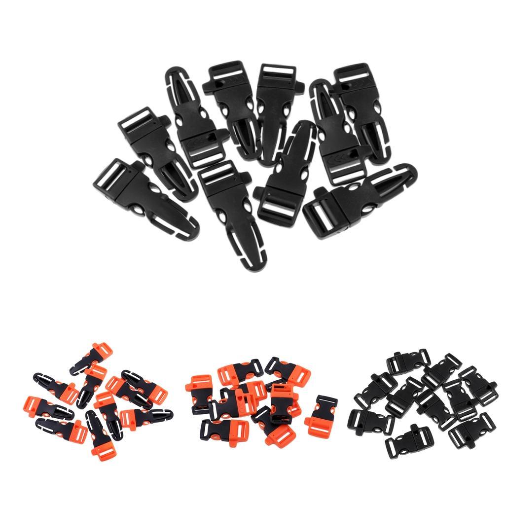 10pcs Cord Bracelet Side Release Buckle Survival Whistle 7.5x3.5cm Black