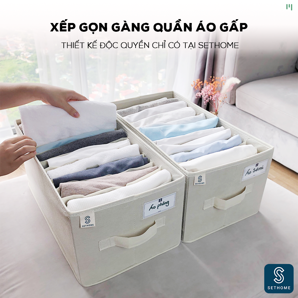 Hộp vải đựng quần áo 11 ngăn SETHOME chất liệu vải không dệt giỏ đựng quần áo đồ lót chia 11 ngăn mềm