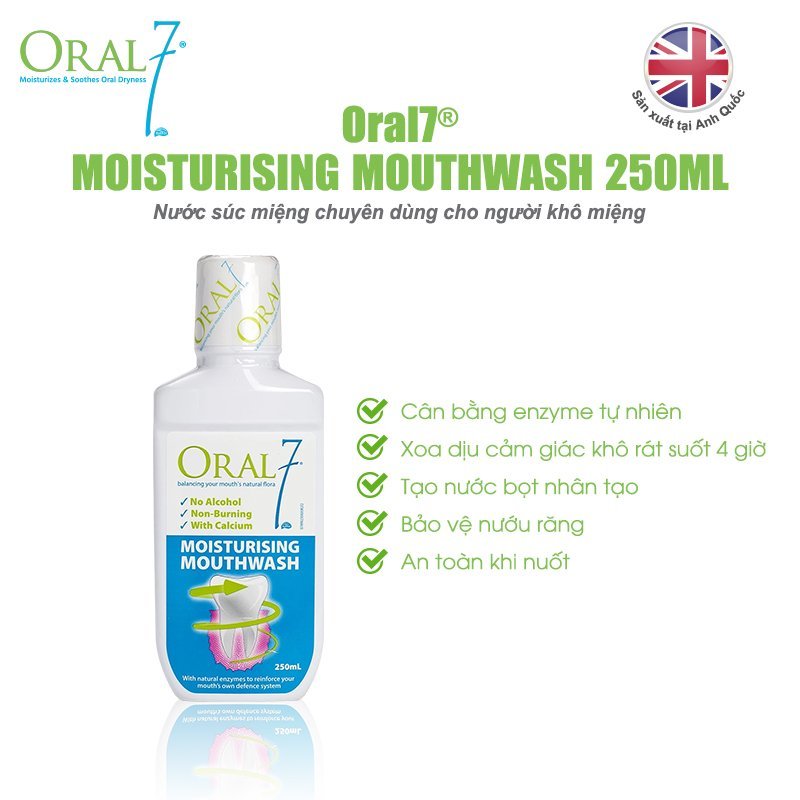 Nước súc miệng giữ ẩm cho người khô miệng, viêm lợi Oral7 Moisturising Mouthwash 250ml