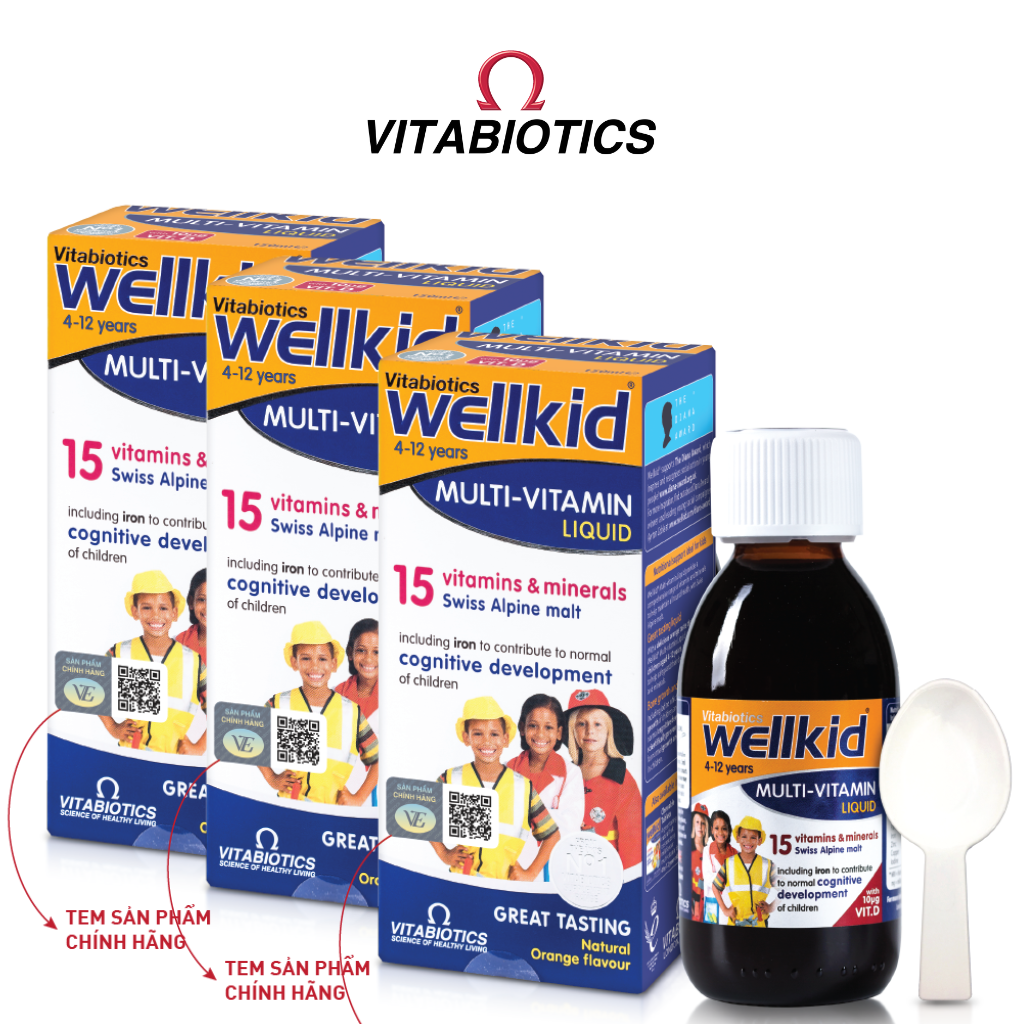 Combo 3 Siro Uống Cho Bé Vitabiotics WELLKID Multi-Vitamin Liquid Nâng Cao Đề Kháng, Hỗ Trợ Phát Triển Toàn Diện 150ml