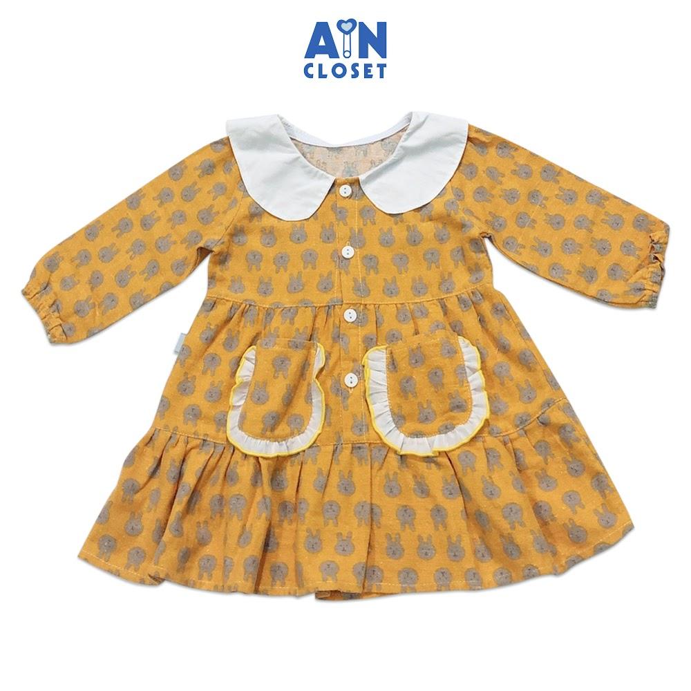 Đầm dài tay bé gái Thỏ vàng thô trà bông - AICDBGQOHOYE - AIN Closet