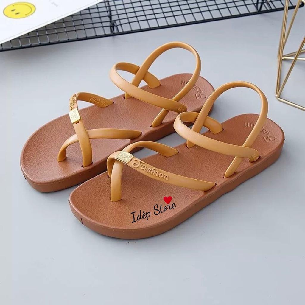 Dép sandal nữ quai da chéo BackOut đế cao su đi mưa iDÉP - GL049