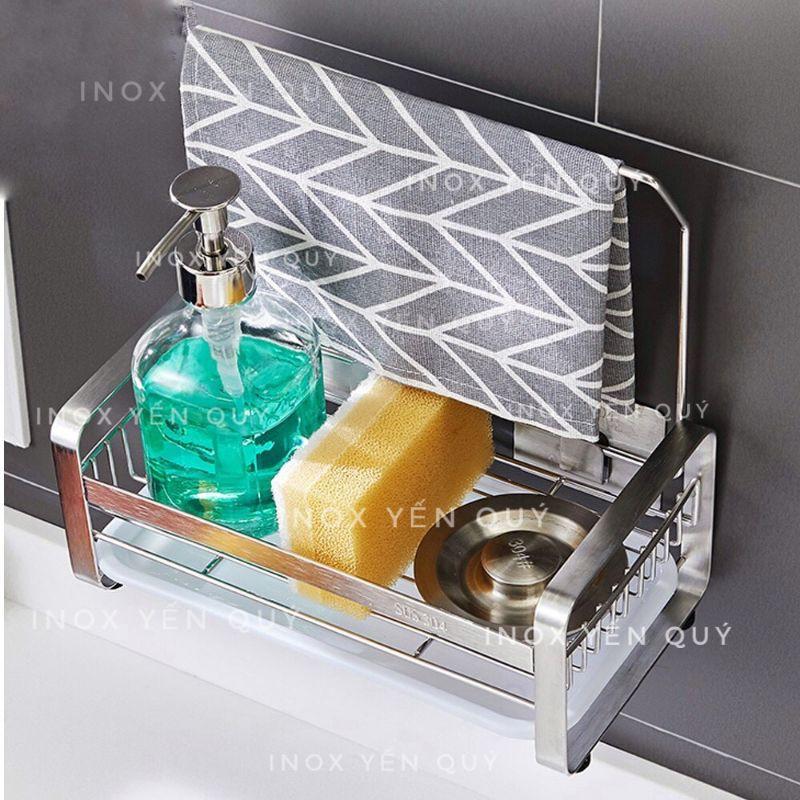 KỆ LỚN ĐỂ CHAI RỬA CHÉN CÓ THANH VẮT KHĂN INOX304