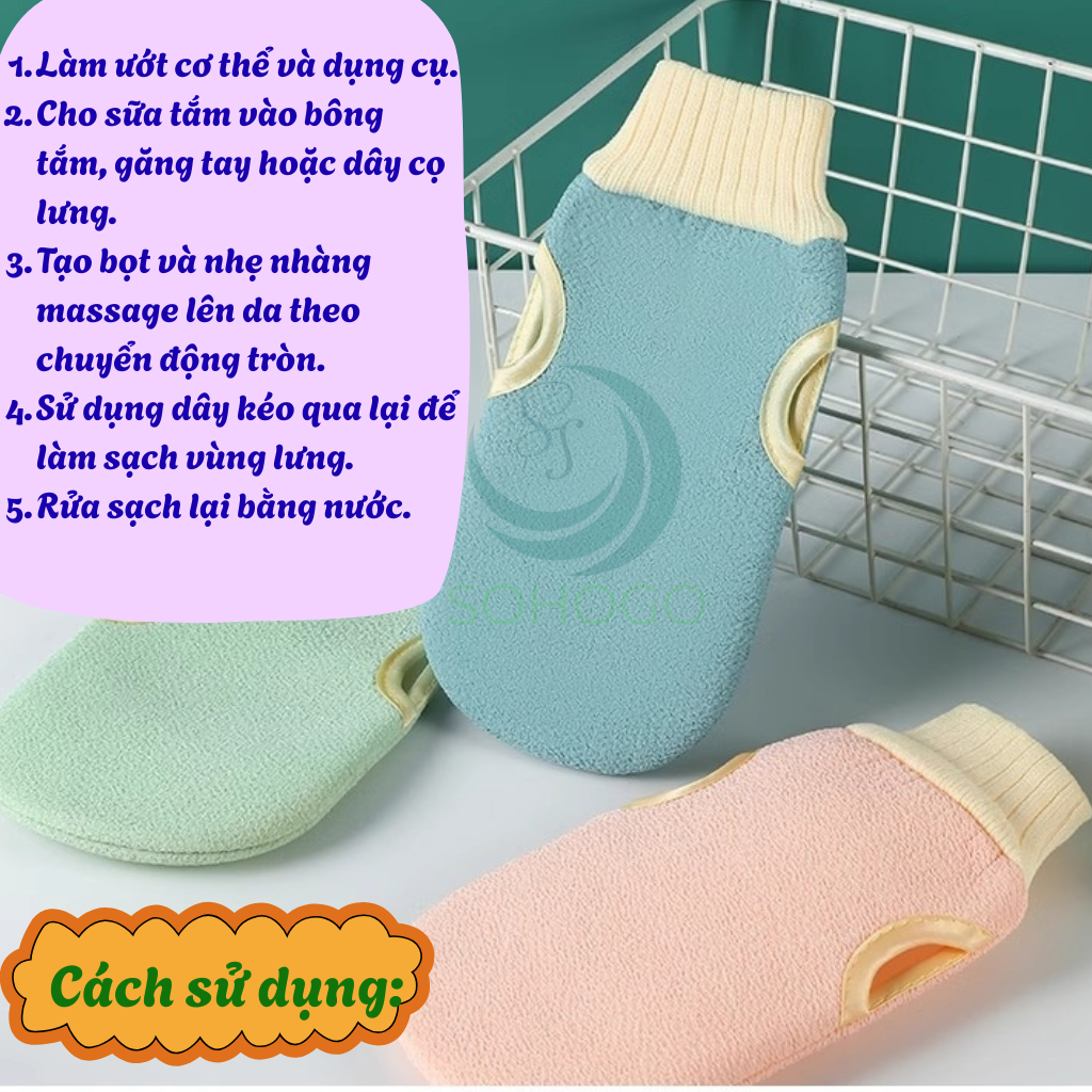 Bộ Tắm Chăm Sóc Da 3 Trong 1 – Cọ Lưng + Găng Tay + Bông Tắm