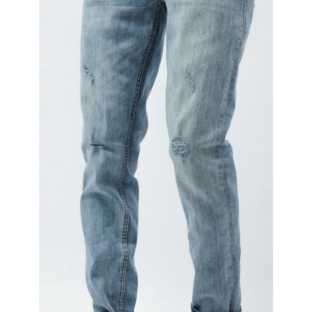 QUẦN JEAN xanh nhạt wash rách DF form slimfit - RIPPED JEAN WASH DF BLUE 230210 | LASTORE MENSWEAR