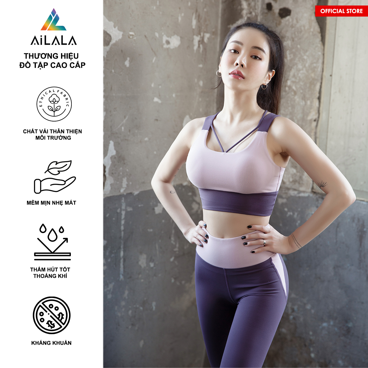 Bộ quần áo thể thao nữ AiLALA LUX54, Đồ tập Yoga Gym Pilates, chất vải Hi-tech cao cấp