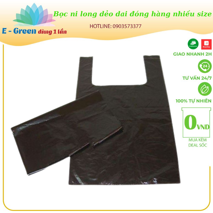 Bịch nilon, bọc nilon quai xách màu đen dẻo dai đựng rác, đóng hàng nhiều size - 1kg - E Green Dùng 1 Lần