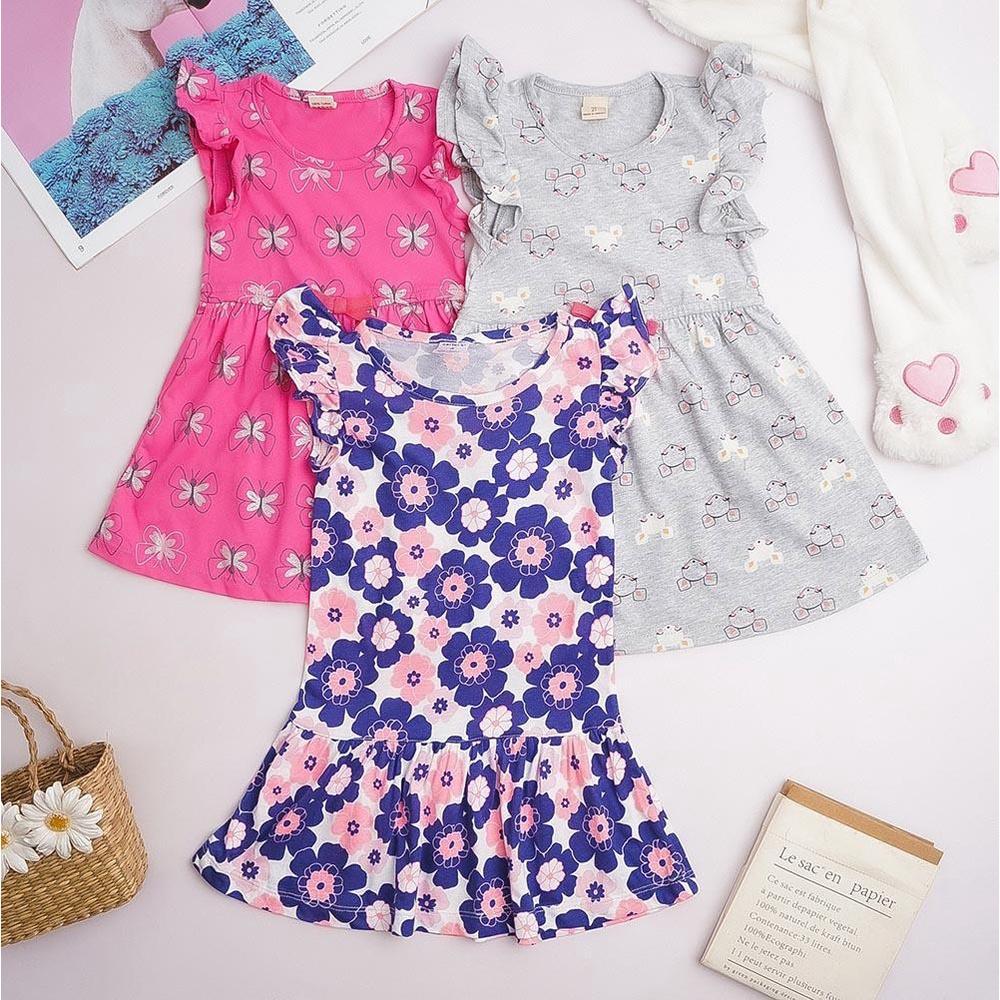 Set 3 chiếc váy đầm bé gái thun cotton xuất dư 2 chiều cực đẹp mềm mát thấm mồ hôi MamLa