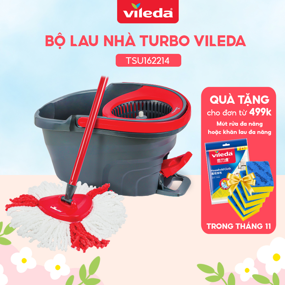 Cây lau nhà VILEDA Turbo Easy Wring&Clean đầu lau tam giác, gồm xô giặt và cây lau nhà - TSU162214