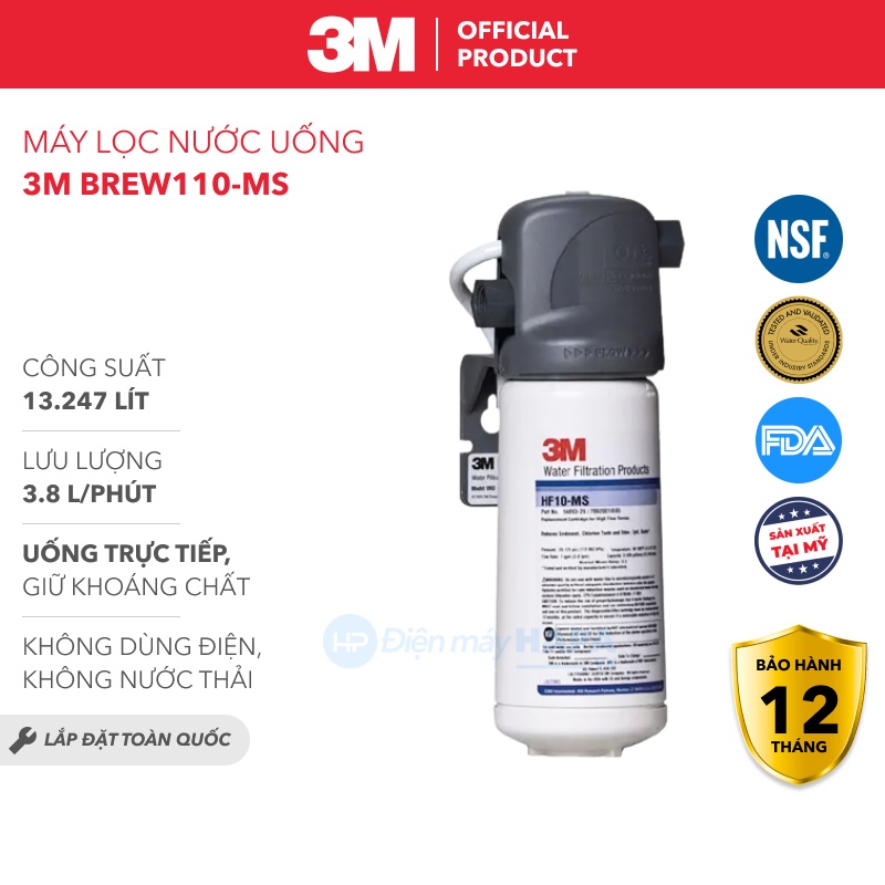 Máy Lọc Nước 3M BREW110-MS Chuẩn Nước Khoáng Uống Trực Tiếp Không Dùng Điện - Nhập Khẩu Mỹ, Hàng Chính Hãng 3M - BREW110MS HF10-MS HF10MS