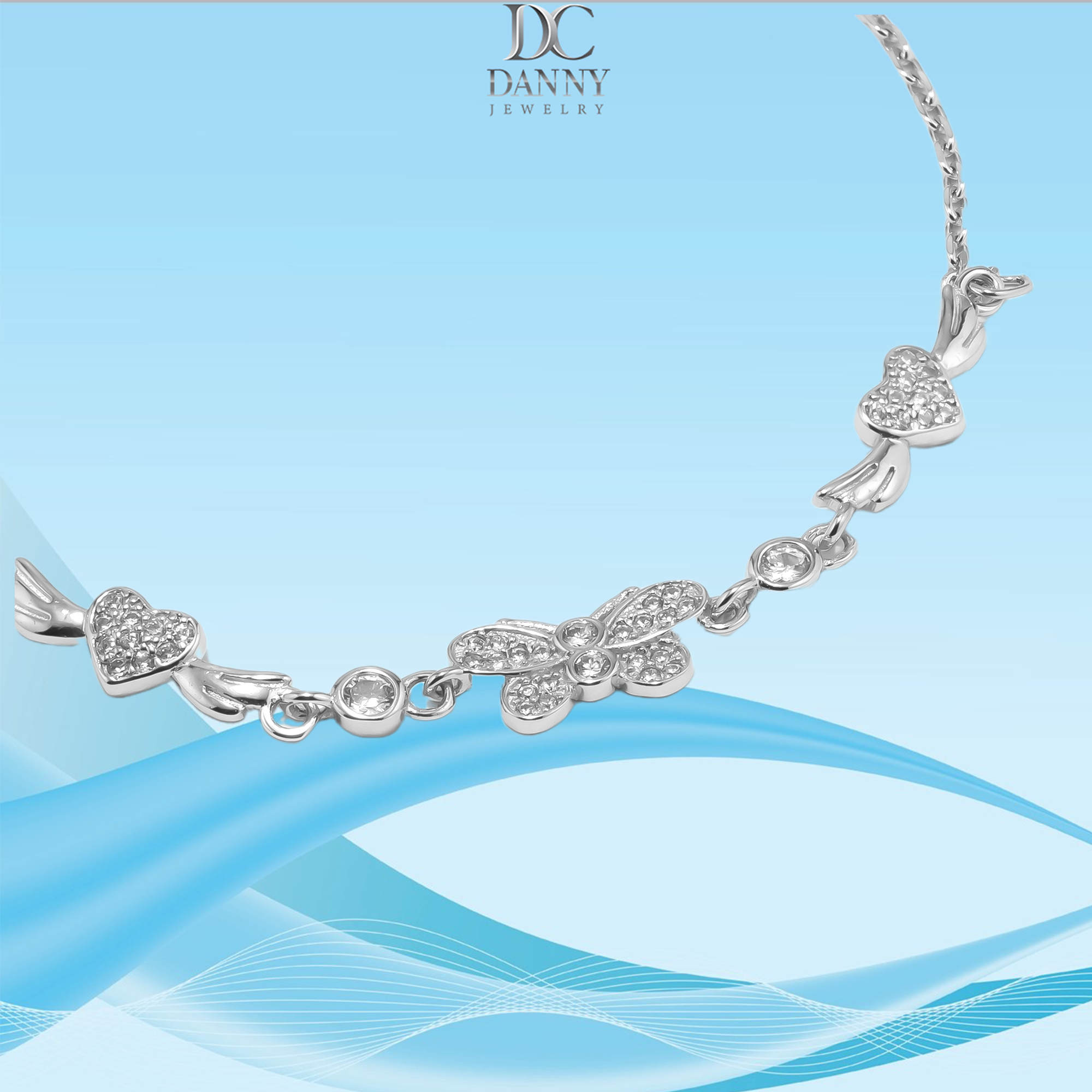 Lắc Tay Danny Jewelry Bạc 925 Xi Rhodium Mắc Xích Biểu Tượng Bướm LACY280