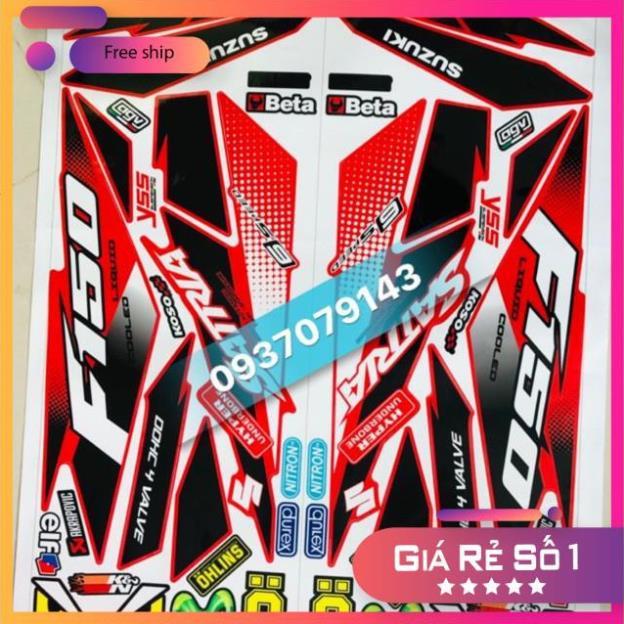 Tem rời satria FI 150 dán xe đỏ 3 lớp ko bay màu bảo hành màu sắc vĩnh viễn
