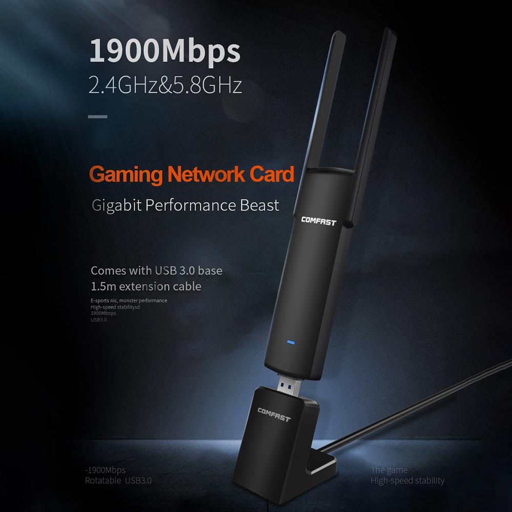 Thẻ mạng COMFAST 1900Mbps Gigabit 2.4G 5G, cổng USB3.0 khả năng truyền dữ liệu nhanh hơn