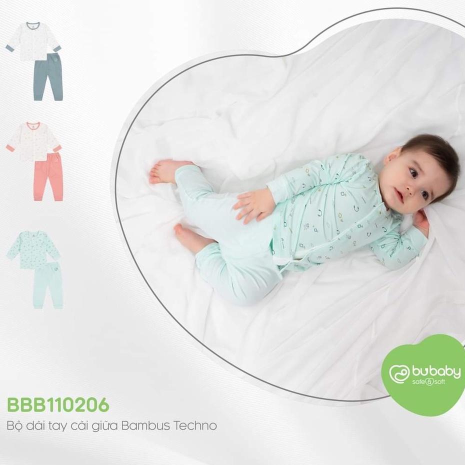 Bộ dài tay cài giữa Bu, Bubaby Bambus  0m - 9m - BBB110206 Trắng Hồng