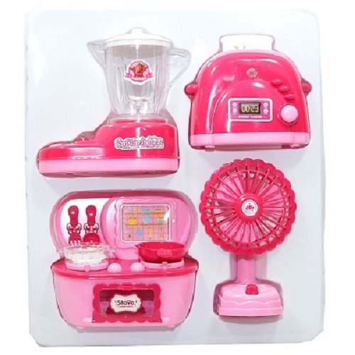 Bộ đồ chơi mô hình 4 chiếc  dụng cụ gia đình màu hồng dùng pin dành cho bé gái