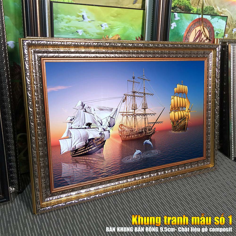 Tranh treo tường phòng khách, phòng ngủ THUẬN BuỒM XUÔI GIÓ chất liệu pvc gương / lụa kim sa. MS:3824L9