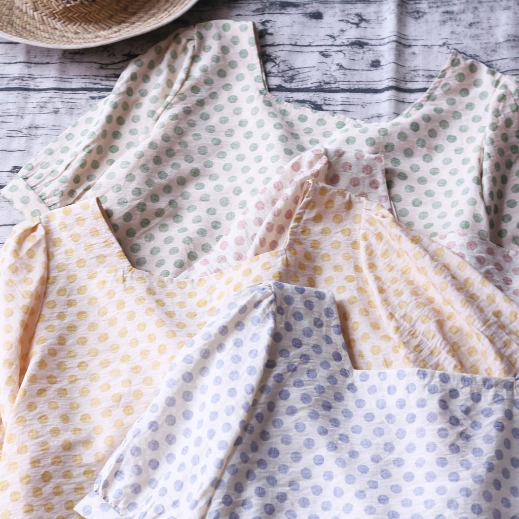 ÁO CỔ VUÔNG CHÂM BI THẮT NƠ LƯNG