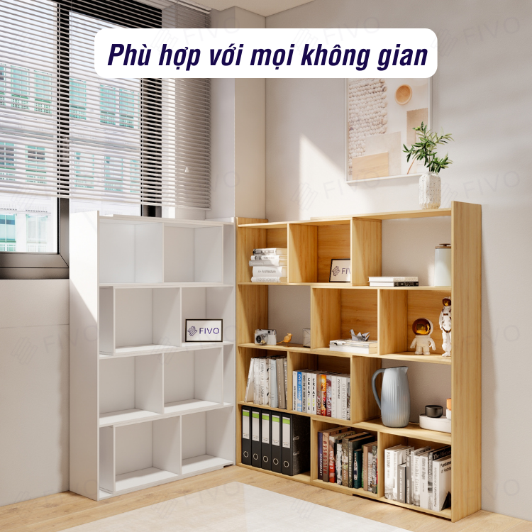 Kệ Sách Để Sàn 2IN1 Mẫu FIVO FB72, Chất Liệu Gỗ Cao Cấp, Có Thể Đóng Mở Tùy Thích Kèm Thanh Chịu Lực Chắc Chắn - 4 Tầng