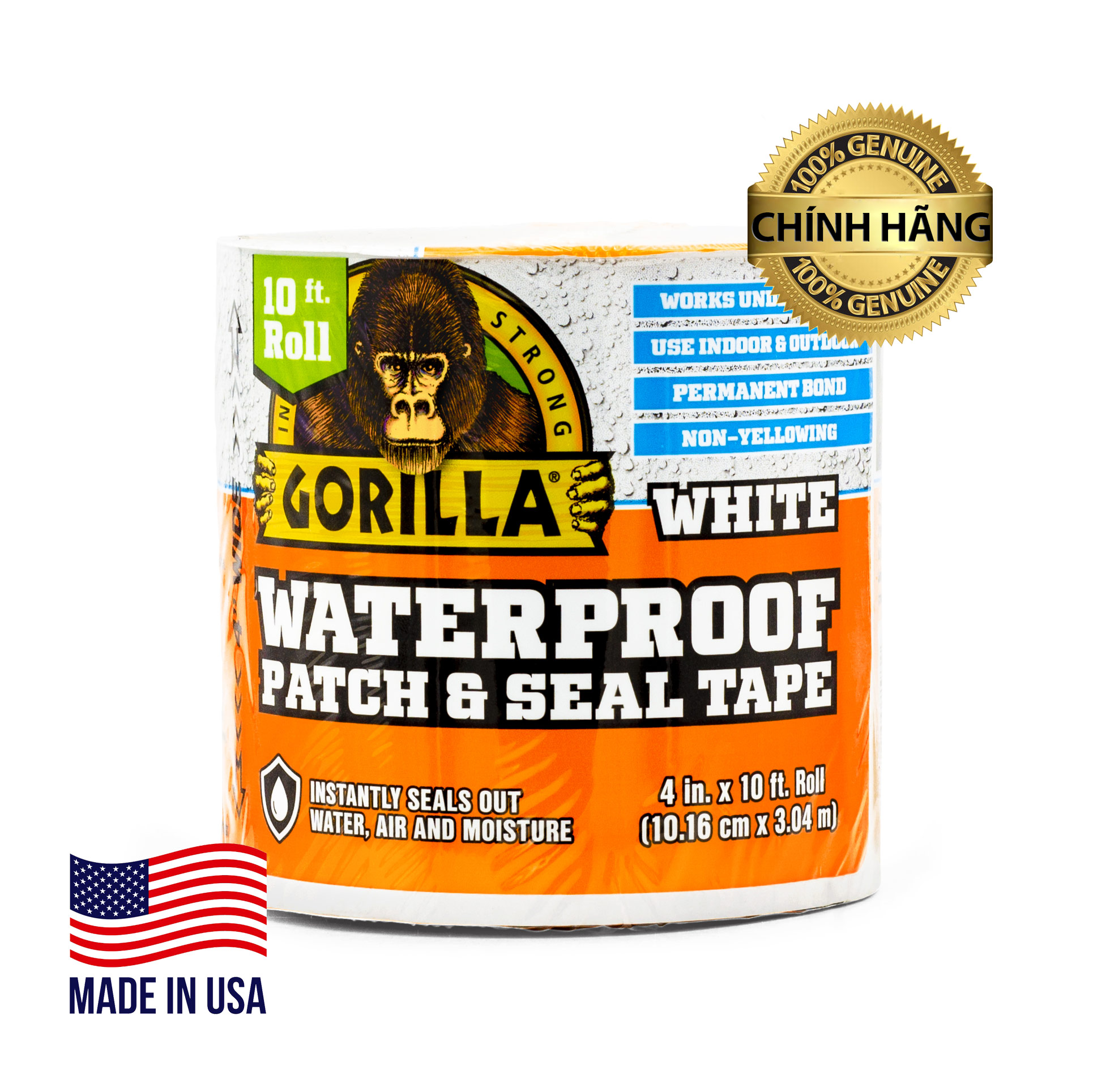 Miếng Dán và Băng Keo Chống Thấm Ngay Lập Tức, Băng Keo Gorilla Waterproof Patch & Seal Tape WHITE 10.16cm x 3.04m
