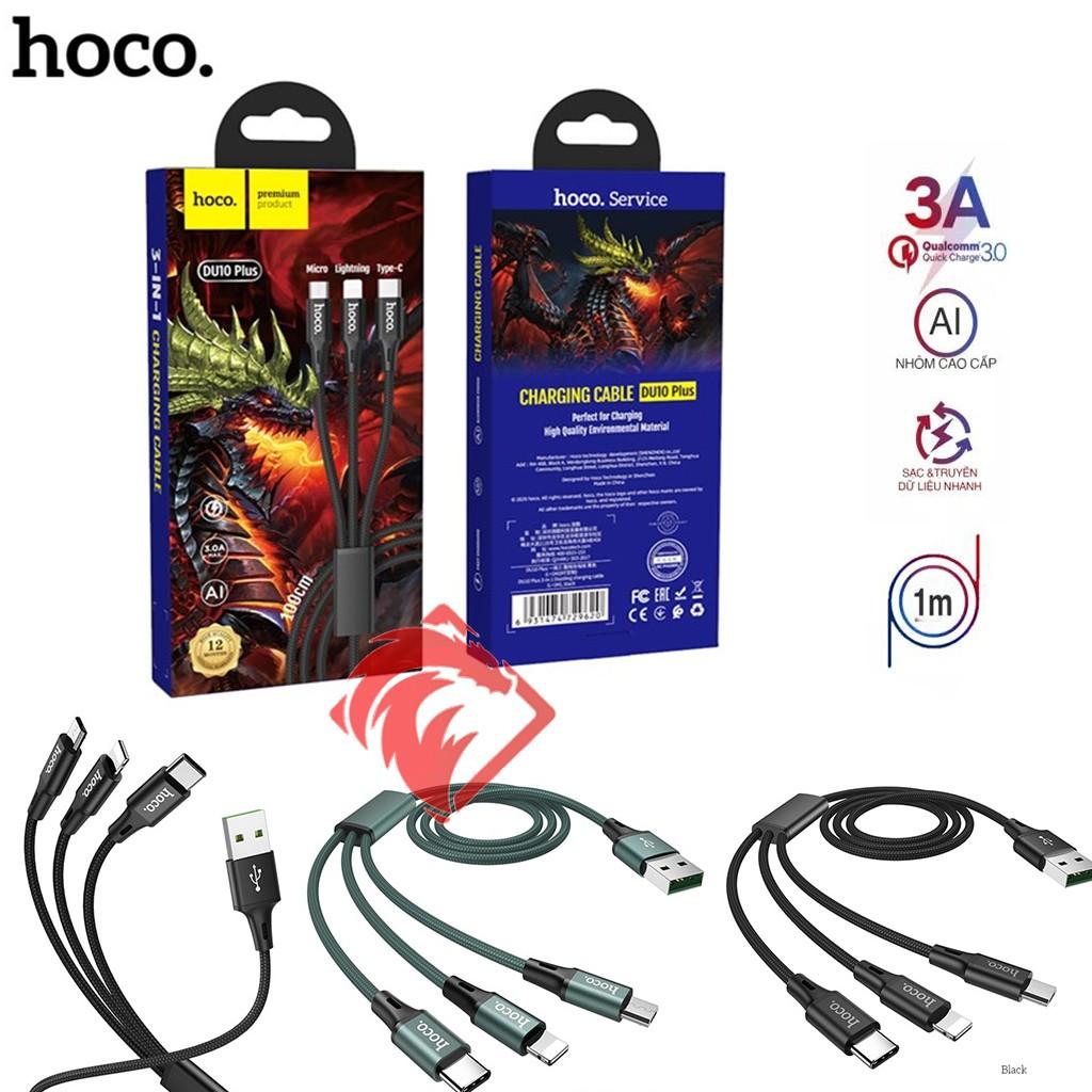 ️SẠC NHANH️ Cáp Sạc 3 Đầu Hoco sạc nhanh 3.0A - DU10Plus - Bọc dù bền bỉ - Sạc nhanh tất cả các dòng điện thoại - Hàng Chính Hãng