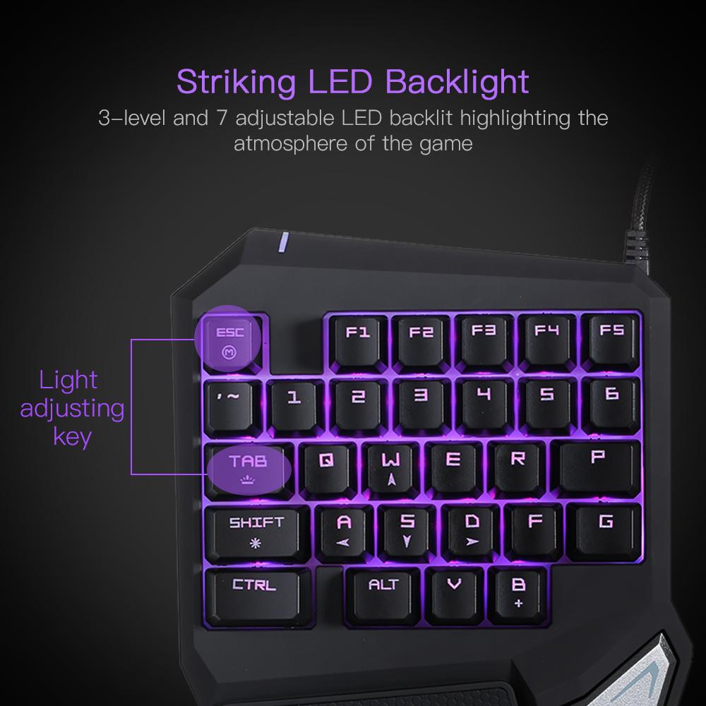 Bàn phím Delux T9 Pro Professional chơi game Esport có dây USB một tay / một tay 29 phím LED Backlit