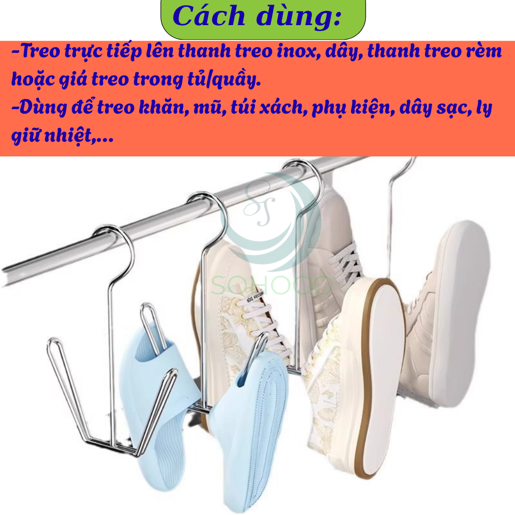 Bộ 2 Móc Treo Giày Đôi Inox Đa Năng- Móc Phơi Giày Thông Minh Chống Gỉ -Móc Sắt Treo Dép – Giày – Chai Đa Dụng