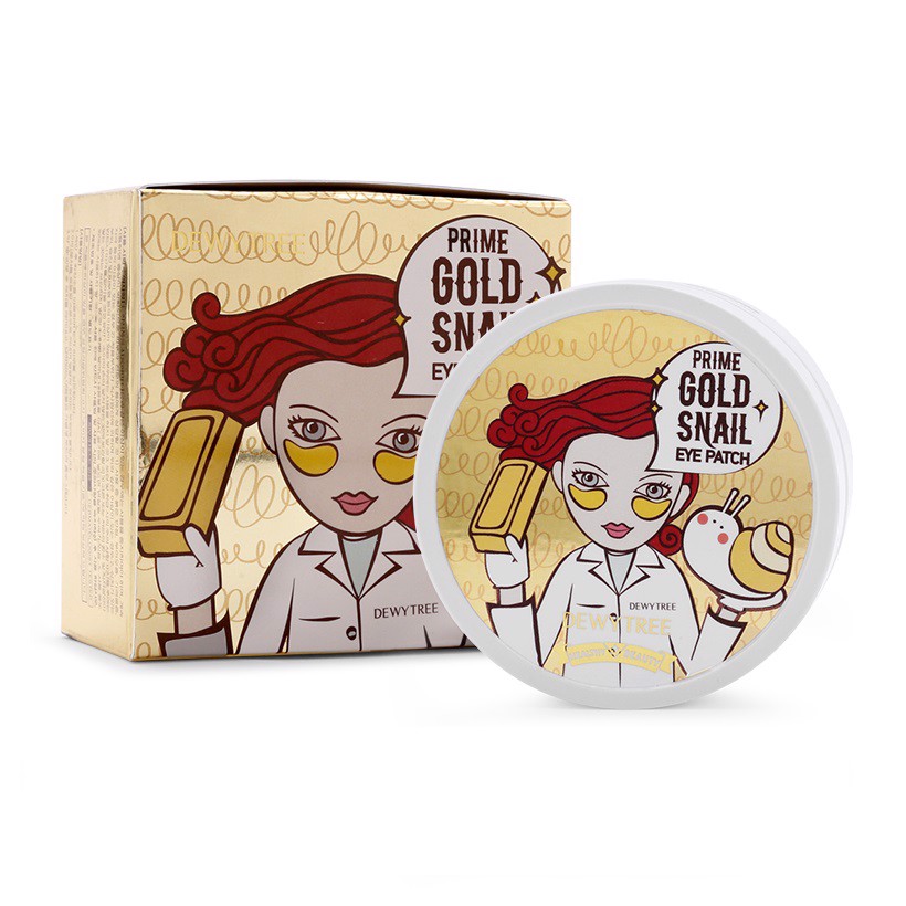 Hộp 60 Miếng Mặt nạ giảm quầng thâm và nếp nhăn vùng da mắt Dewy Tree Prime Gold Snail Eye Patch + Tặng Kèm 1 Băng đô nhung tai mèo xinh xắn (màu ngẫu nhiên)