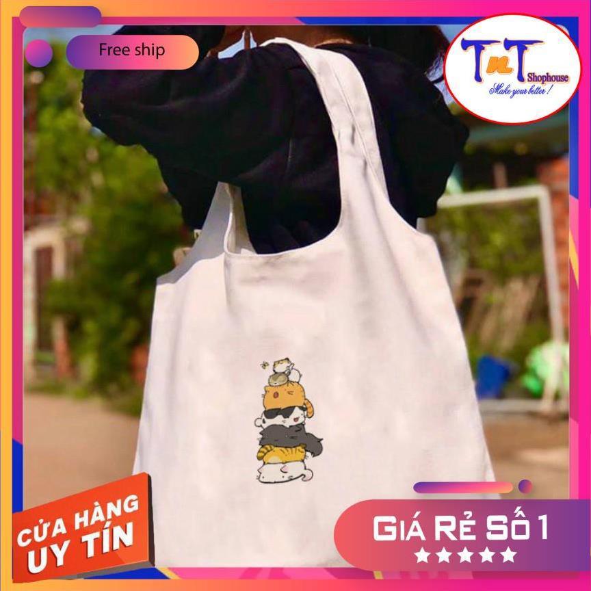 TT03 Túi tote ️ Túi vải Canvas đeo vai phong cách Ulzzang, vải bố form Unisex Vintage