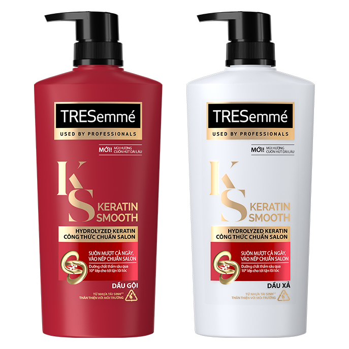 Combo Dầu Gội, Dầu Xả TRESEMME Keratin Smooth Dưỡng tóc khô xơ rối Công thức chuẩn salon Hydrolyzed Keratin trong Dầu Gội và dầu Xả dưỡng Tóc Vào Nếp Suôn Mượt 640g, 620g