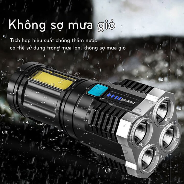 Đèn Pin Cầm Tay Siêu Sáng Mini 4 Chế Độ, Có Cob Led Hông Tiện Dụng, Đèn Pin Đa Năng