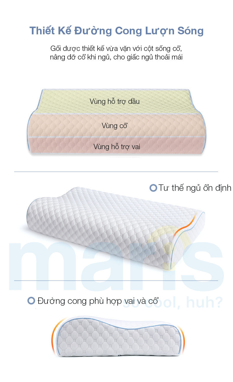 Gối Ngủ Cao Su Non Memory Foam Cao Cấp Maris MR-705, chống đau mỏi vai gáy, đau đốt sống cổ