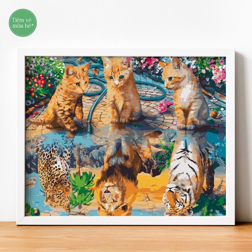 Tranh số hóa  - Ba chú mèo đã căng khung 40x50cm 28 màu