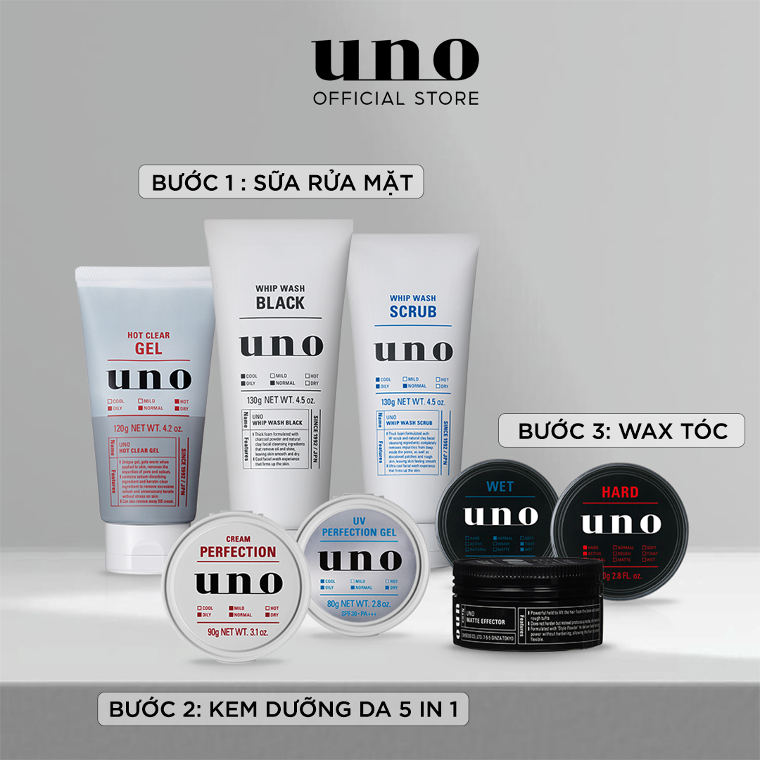 Bộ 02 Sữa rửa mặt Sáng da UNO Whip Wash Scrub 130g