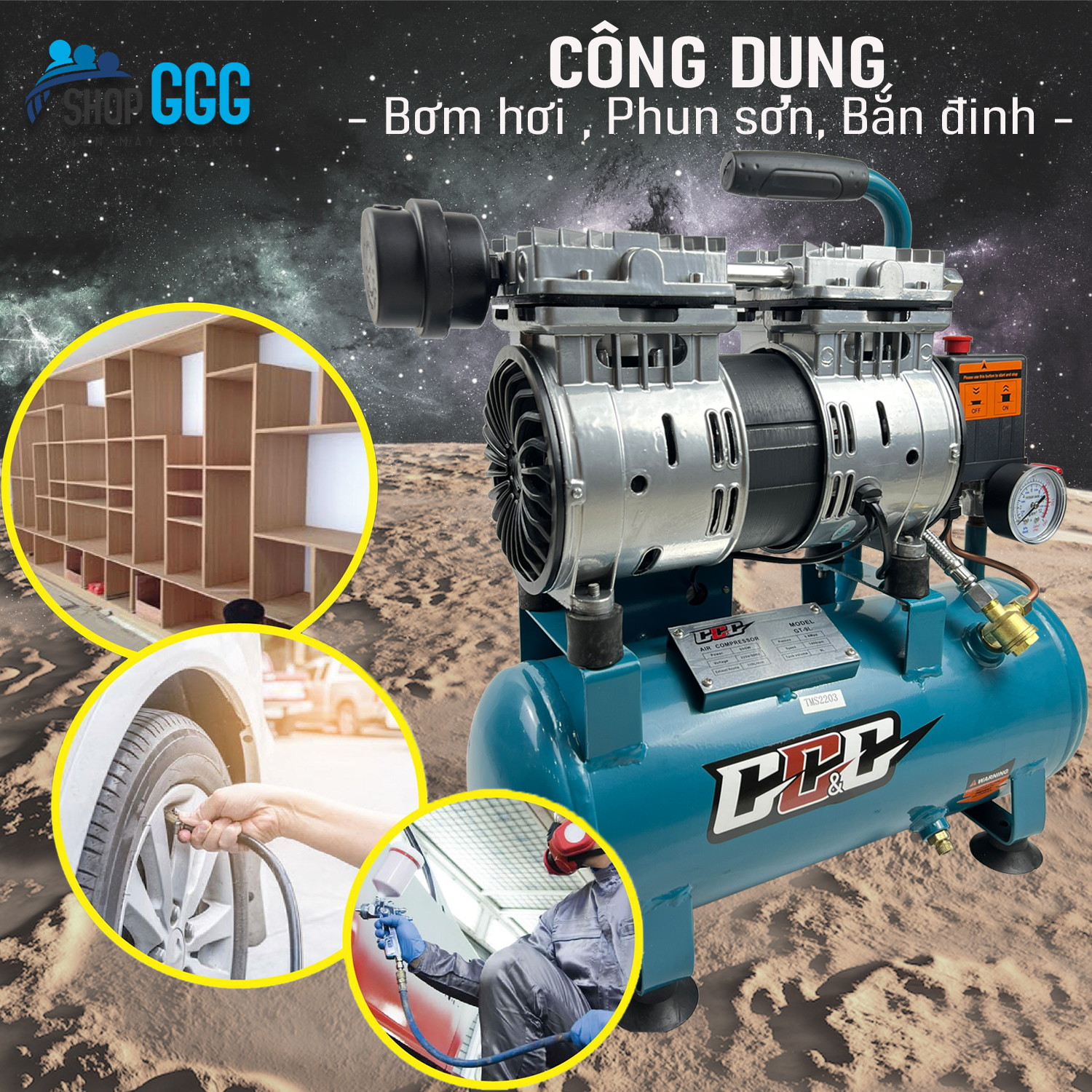 Máy nén khí | Máy bơm hơi | Bình hơi không dầu 9L -600w -nén 8kg - Tự động nạp ngắt khí - Tốc độ nạp khí siêu nhanh | May nen khi, máy nén hơi mini