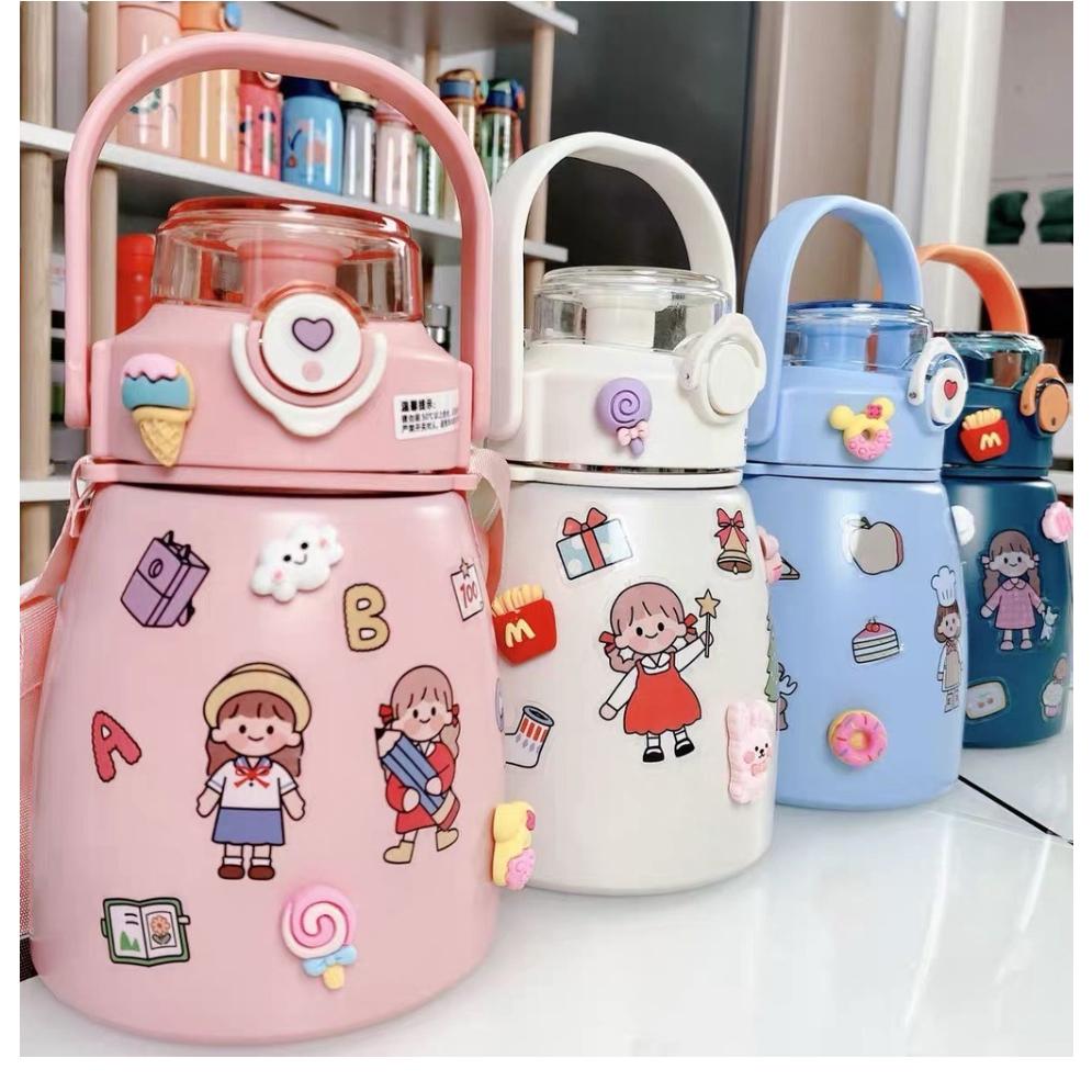 BÌNH NƯỚC GIỮ NHIỆT LÕI INOX 304 KHÔNG GỈ AN TOÀN ĐÁNG YÊU CÓ ỐNG HÚT TẶNG KÈM STICKER DÁN NGỘ NGHĨNH