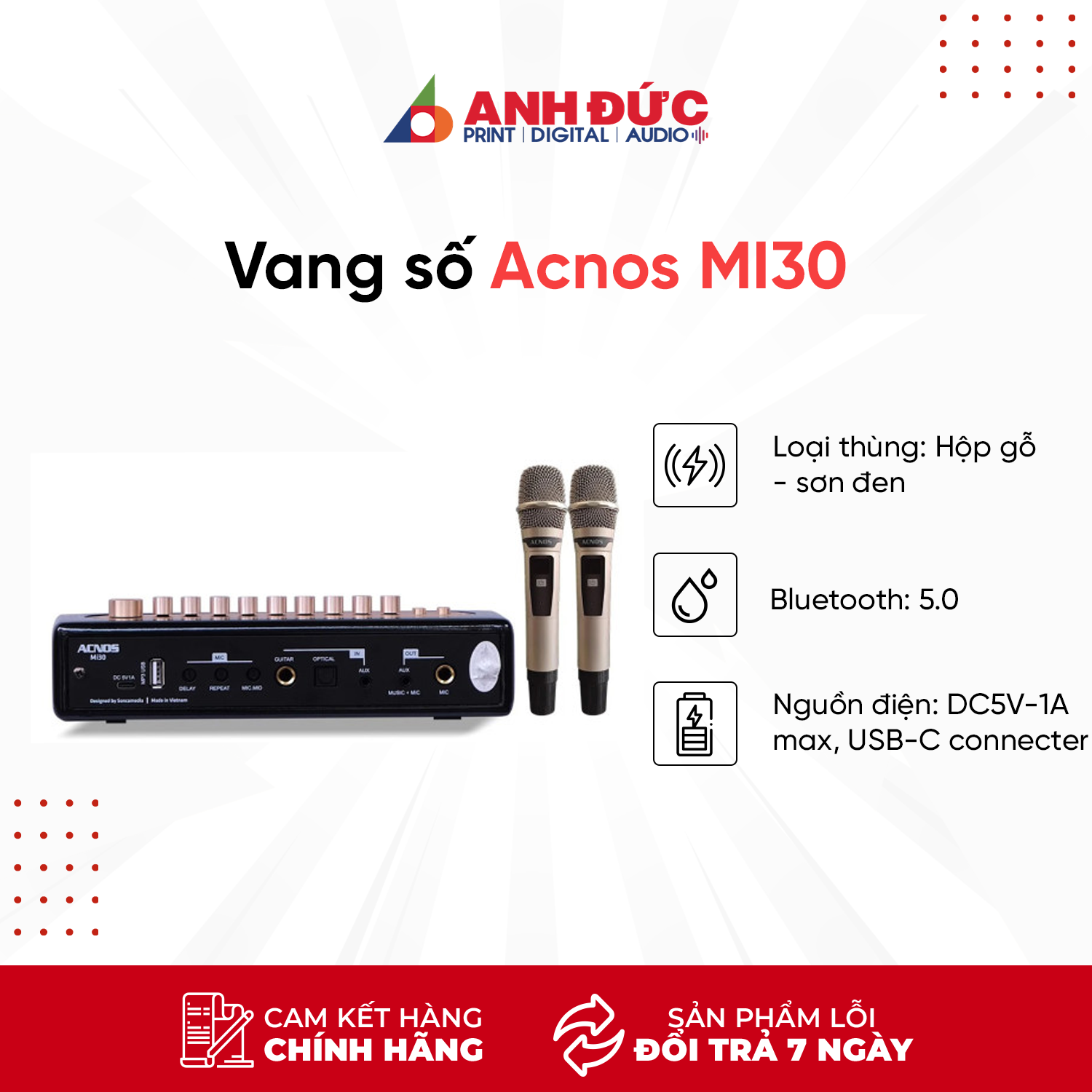 Vang Số Chỉnh Cơ ACNOS MI30S Kèm 2 Micro Không Dây - Hàng Chính Hãng