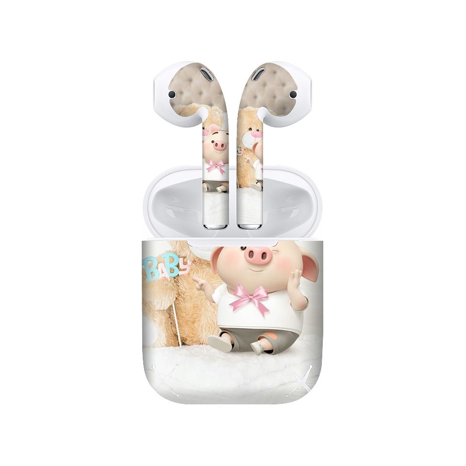 Miếng dán skin chống bẩn cho tai nghe AirPods in hình Heo con dễ thương - HEO2k19 - 160 (bản không dây 1 và 2)