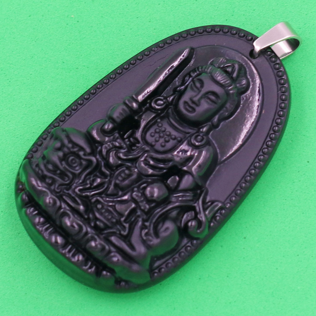 Mặt Phật Văn Thù Bồ Tát - thạch anh đen 3.6cm - tuổi Mão