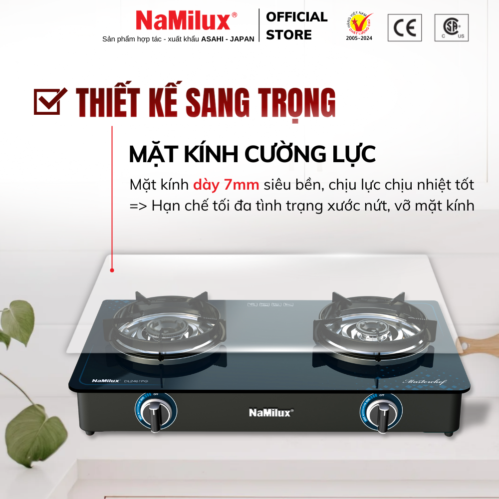 Bếp Gas Đôi Mặt Kính Cao Cấp NaMilux NH-DL3416PG/DL2461PG - Công Suất 2.8 kW/giờ/lò phải - Kiềng Bếp Tráng Men -Hàng Chính Hãng